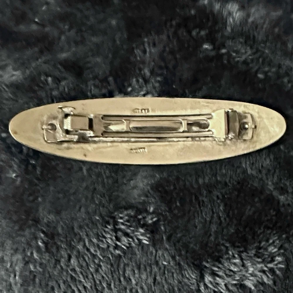 Signed Vintage Navajo Silver Blue Opal /Turquoise Inlay Hair Clip - Picture 2 of 11